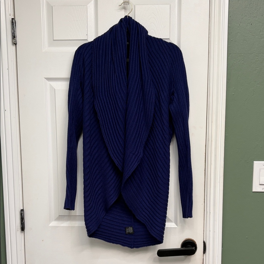 Navy/ almost purple- Open-Front Ribbed Shawl Cardigan Sweater - Women